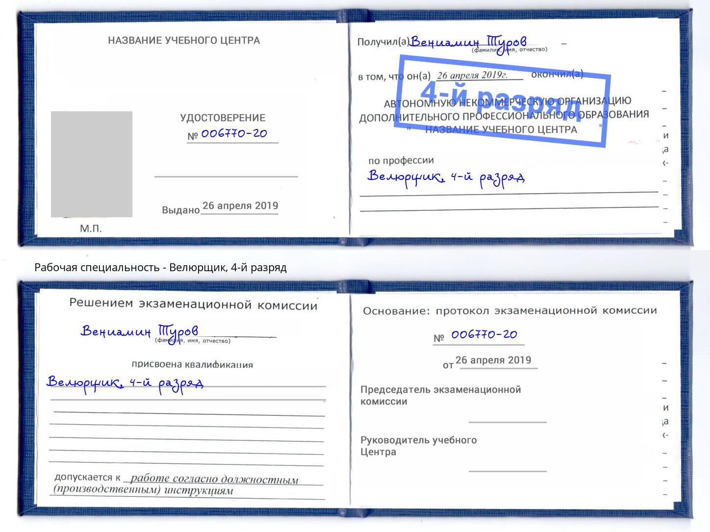 корочка 4-й разряд Велюрщик Гусь-Хрустальный