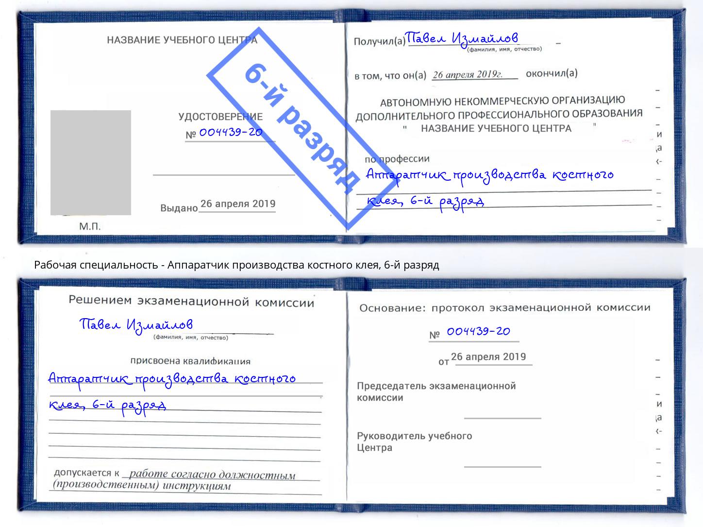 корочка 6-й разряд Аппаратчик производства костного клея Гусь-Хрустальный