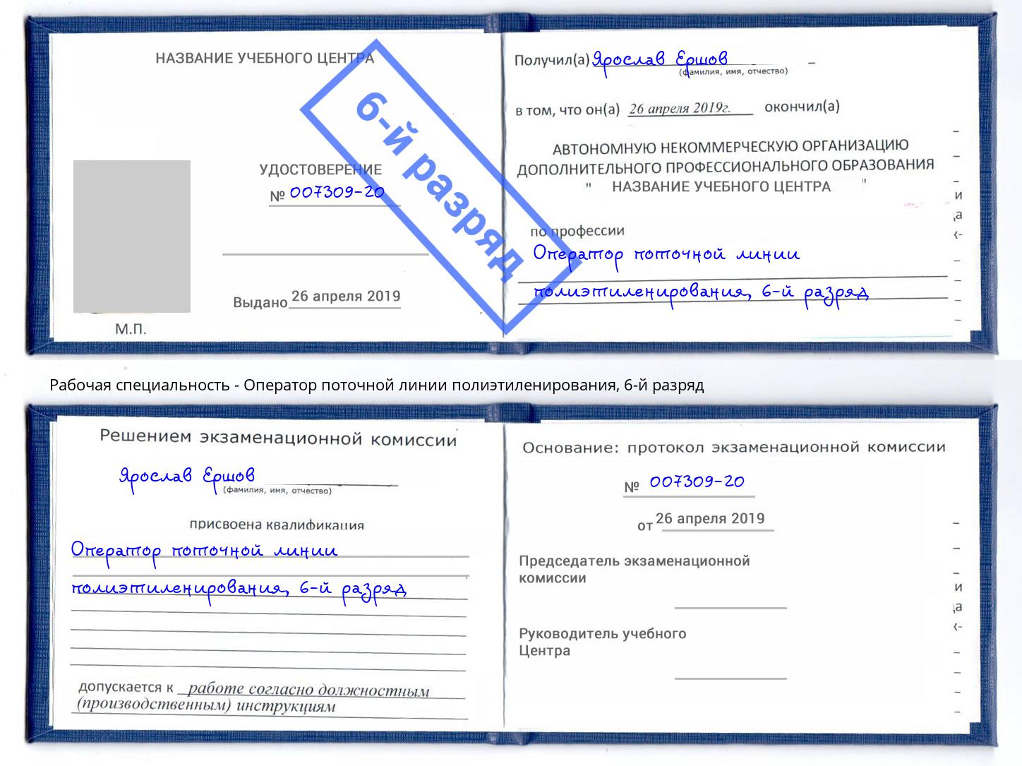 корочка 6-й разряд Оператор поточной линии полиэтиленирования Гусь-Хрустальный