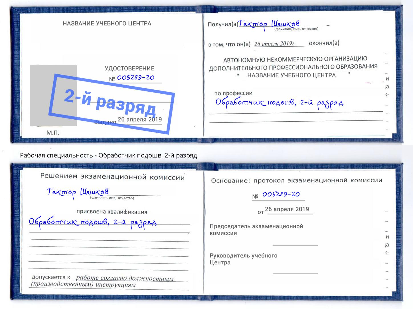 корочка 2-й разряд Обработчик подошв Гусь-Хрустальный