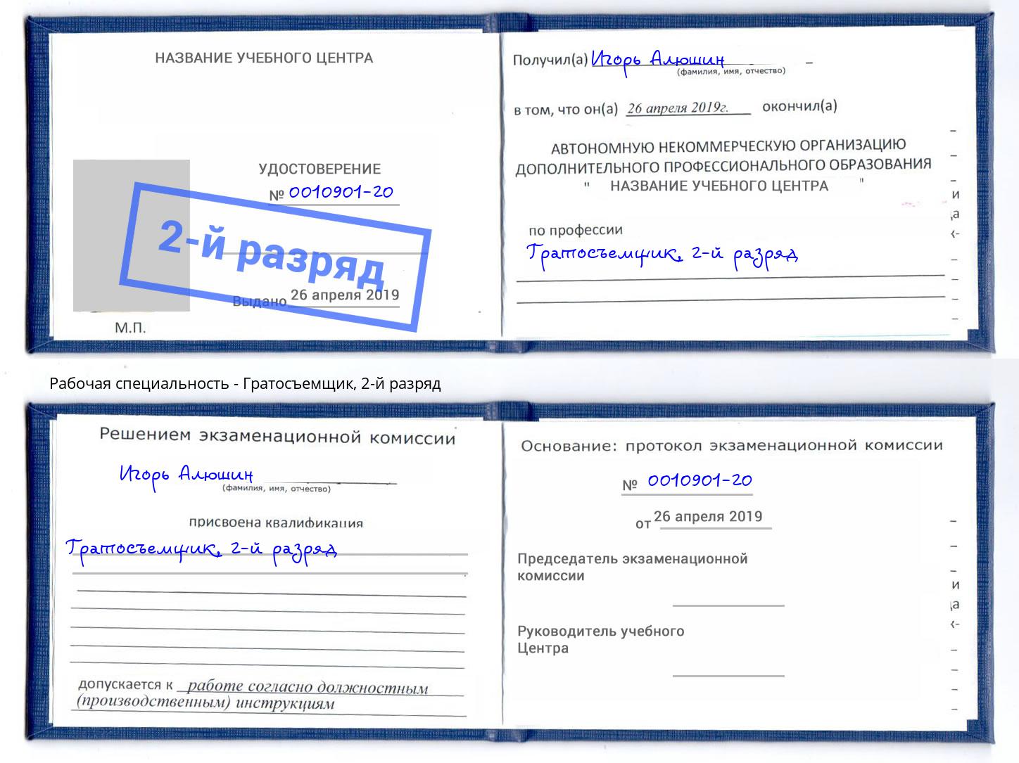 корочка 2-й разряд Гратосъемщик Гусь-Хрустальный