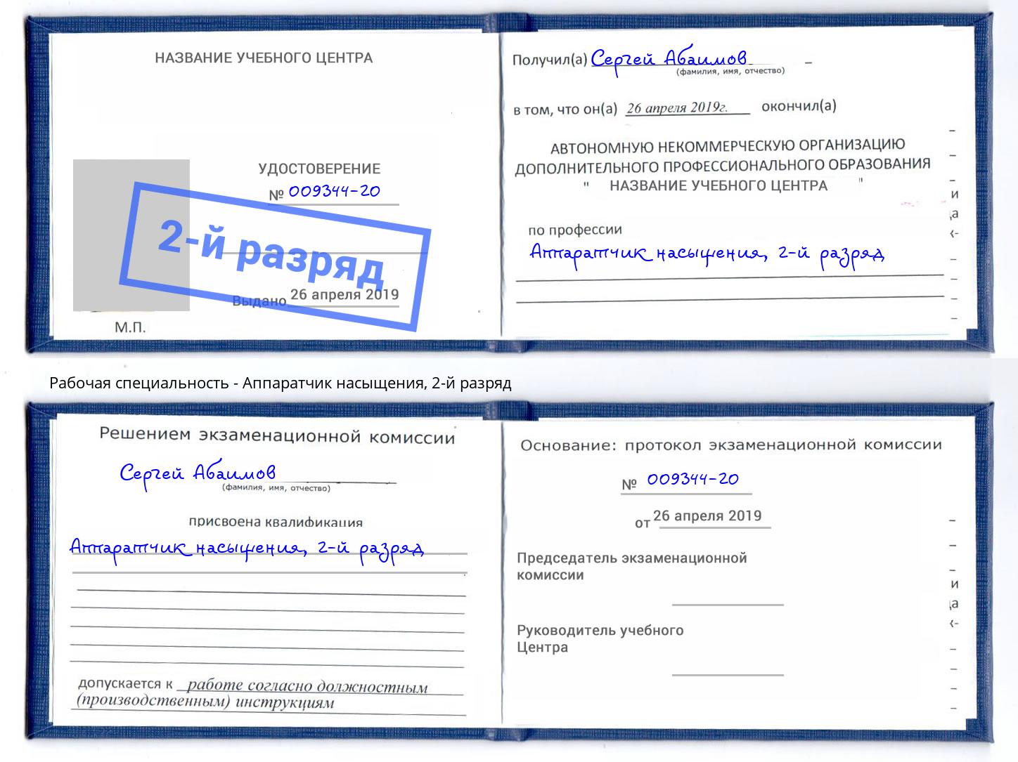 корочка 2-й разряд Аппаратчик насыщения Гусь-Хрустальный