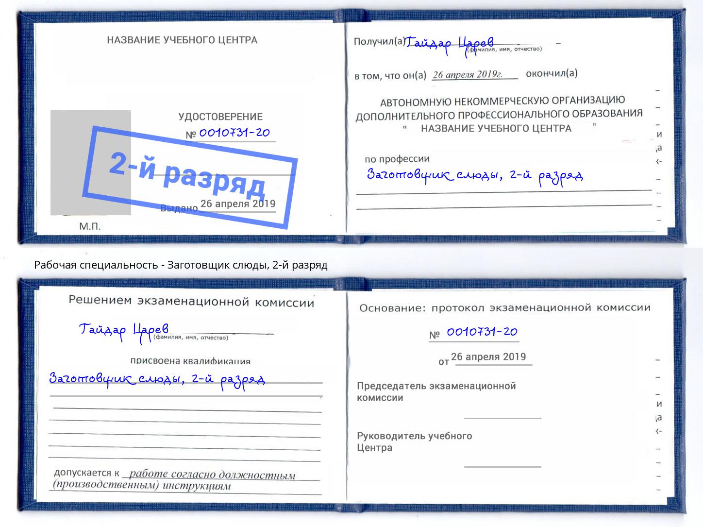 корочка 2-й разряд Заготовщик слюды Гусь-Хрустальный
