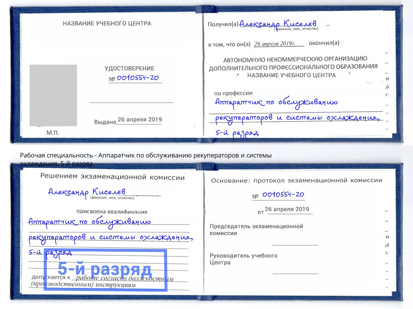 корочка 5-й разряд Аппаратчик по обслуживанию рекуператоров и системы охлаждения Гусь-Хрустальный