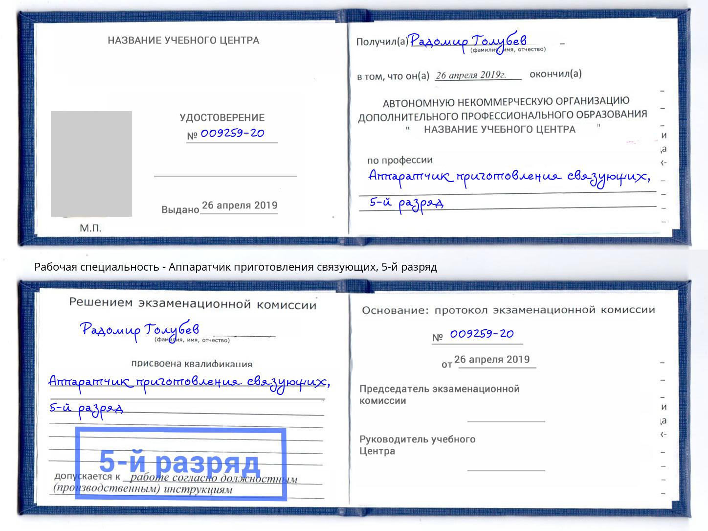 корочка 5-й разряд Аппаратчик приготовления связующих Гусь-Хрустальный