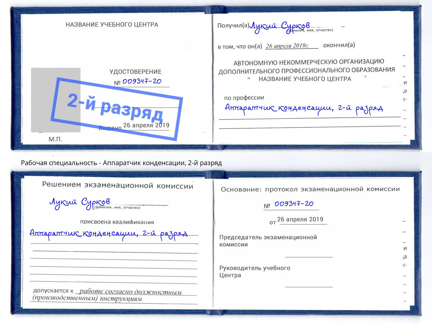 корочка 2-й разряд Аппаратчик конденсации Гусь-Хрустальный