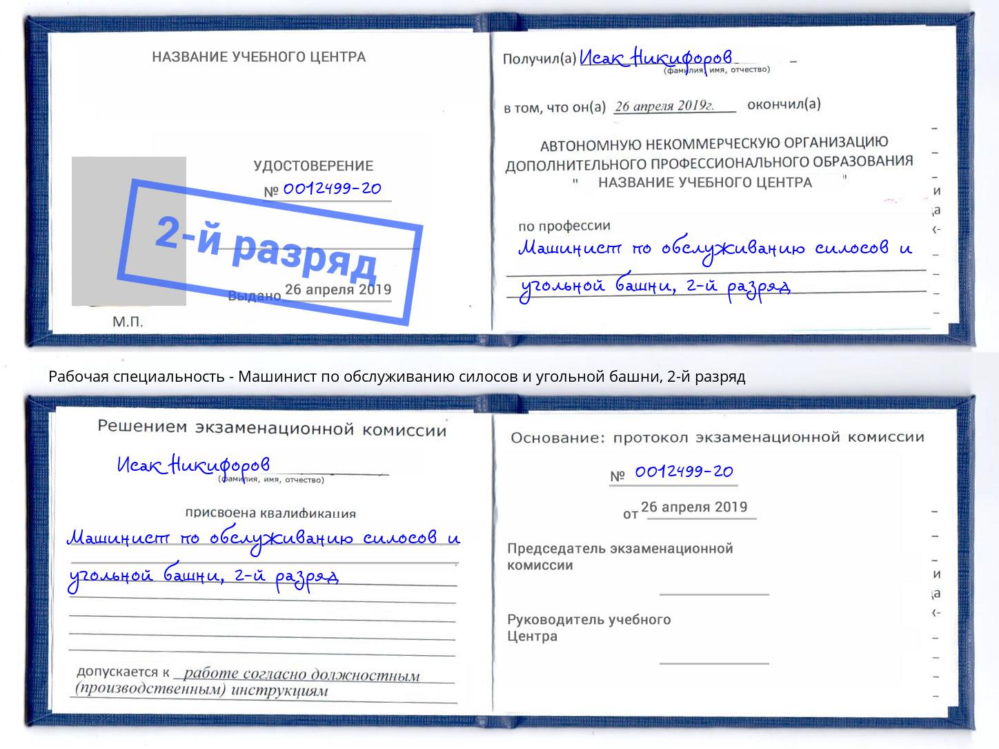 корочка 2-й разряд Машинист по обслуживанию силосов и угольной башни Гусь-Хрустальный